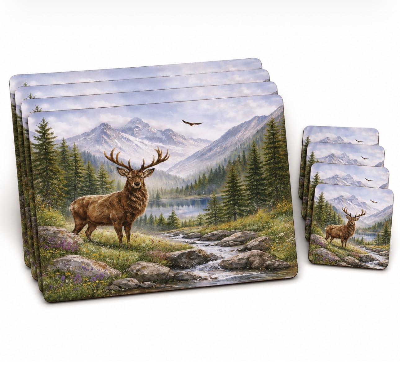 Stag Placemats and Coasters, 8-Piece Cork-Backed Dining Set — image 1