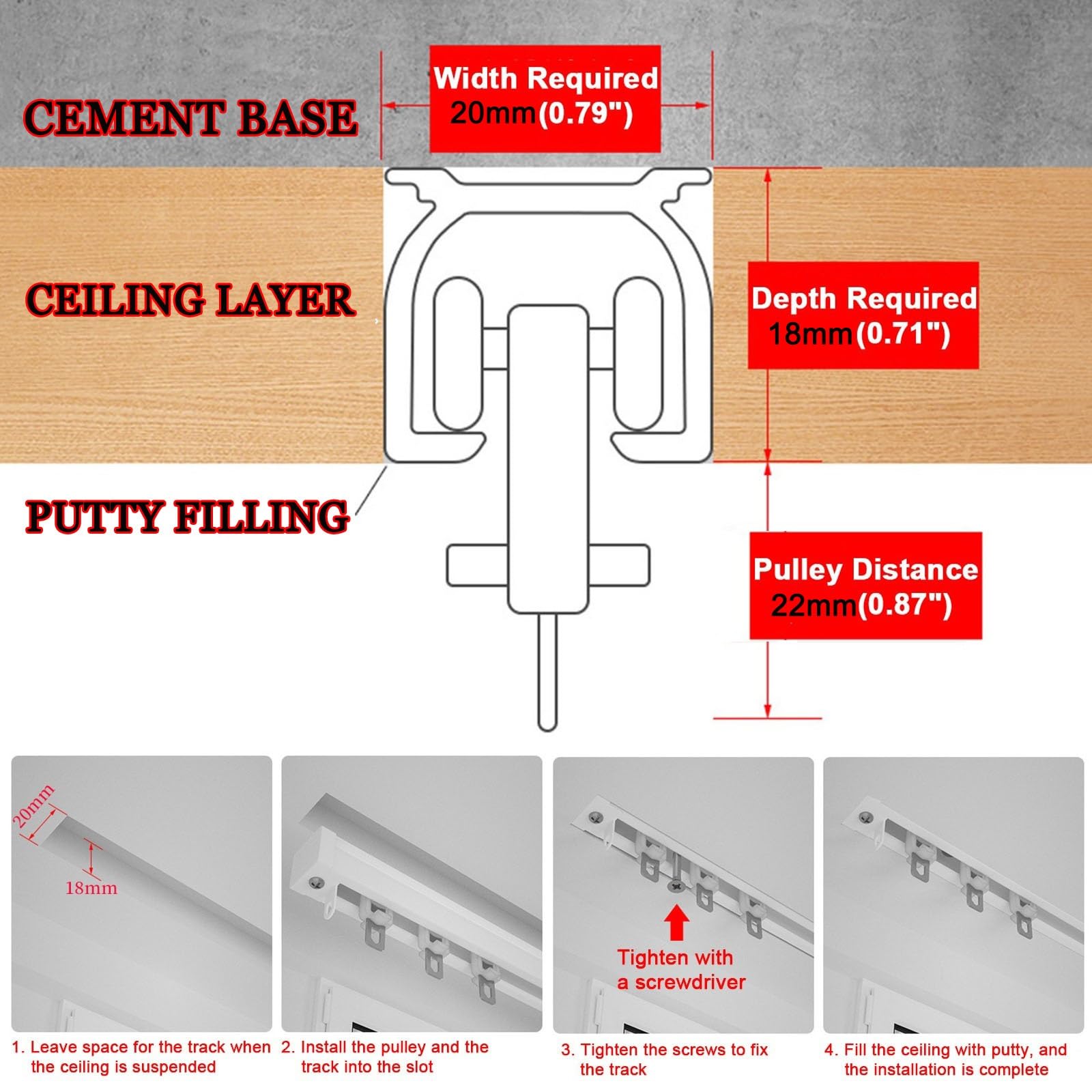 Tringle à rideaux invisible pour plafond – Rail de plafond caché pour rideaux – Tringle à rideaux silencieuse de 2 mm d'épaisseur – Tringle à rideaux robuste
