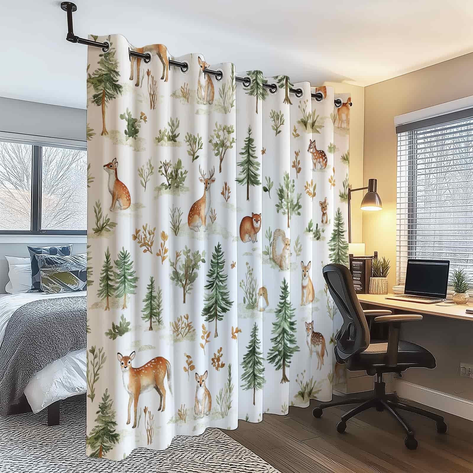Wald Tier Winter Blickdichte Vorhänge H215 X B110 cm (2Er Pack) Grün Braun – Verdunkelungsvorhänge Mit Sonnenschutz – Für Kinderzimmer, Wohnzimmer & Balkon – Schiebevorhänge Geeignet
