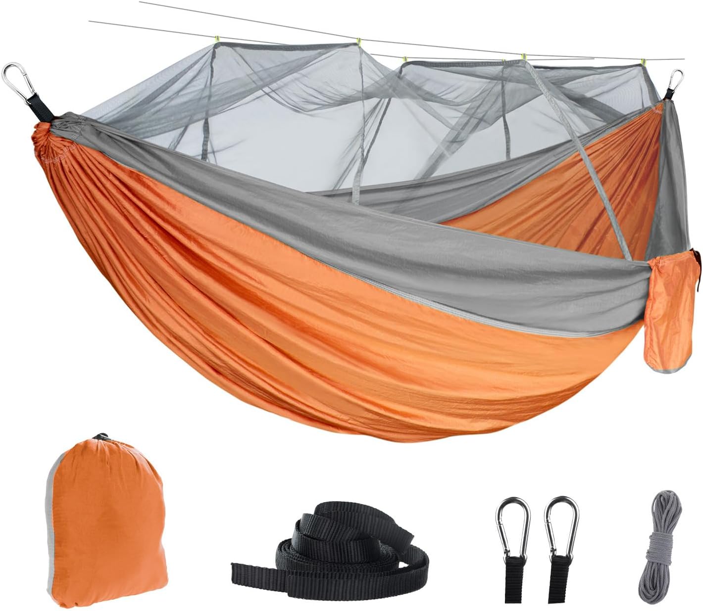 RANIT Camping Hammock with Net, 210T Parachute Nylon Fabric,Single Lightweight Portable Hammocks,Parachute Hammock for Camping, Outdoor Backyard Backpacking,Hiking (Green)