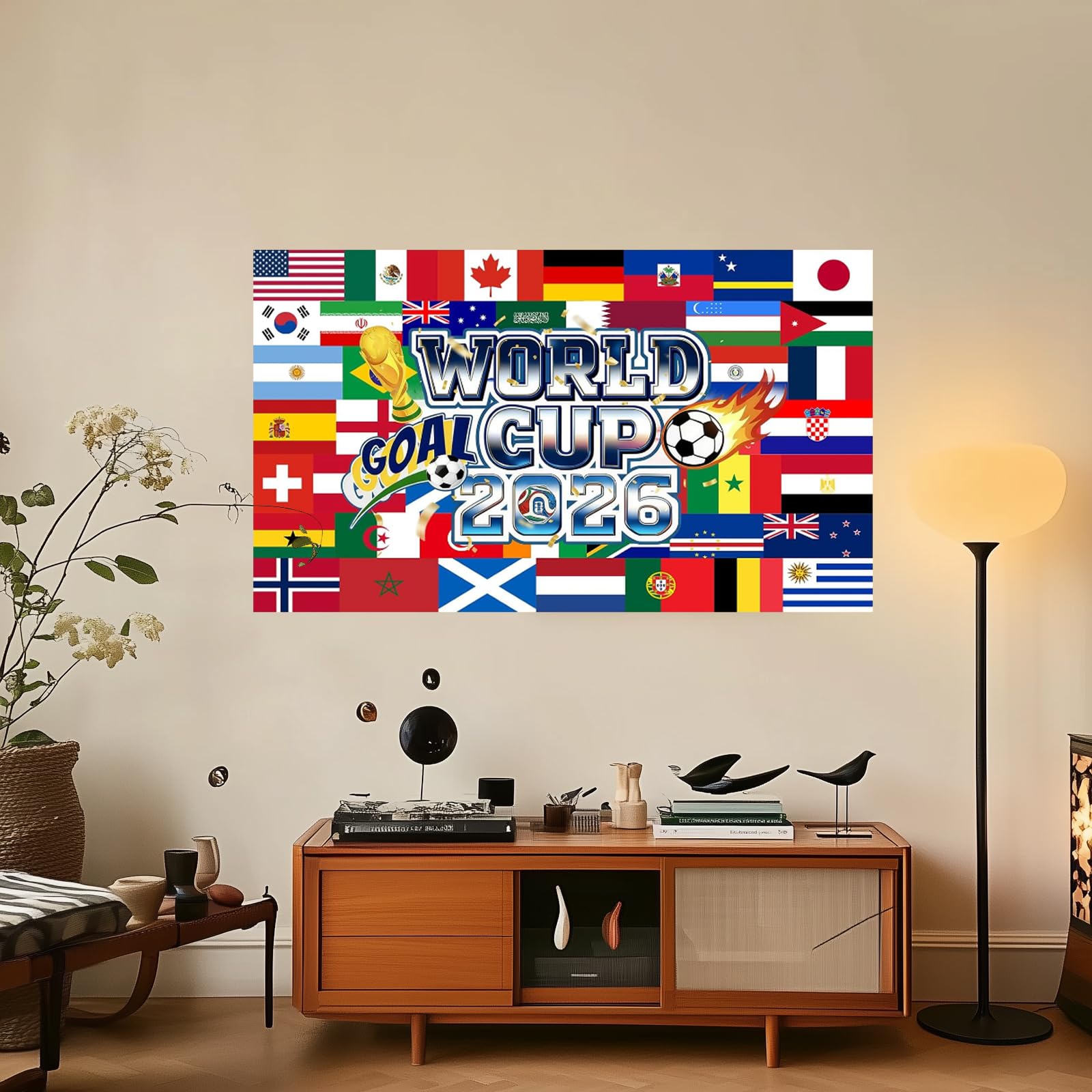 Bandera de fútbol de 150 x 90 cm, bandera del Mundial 2026, para colgar en fiestas, jardines, balcones y ventanas, ideal para el Mundial 2026, perfecta para decorar fiestas y actividades al aire libre