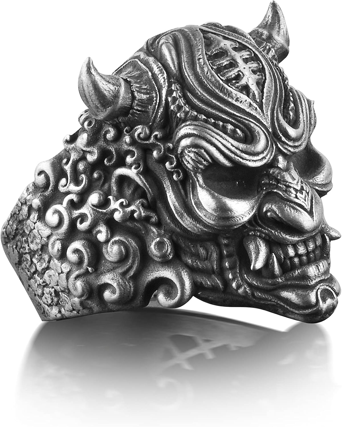 Miniatura 2 de BySilverStone Jewelry Anillo de plata para hombre, anillo Hannya en plata de ley oxidada, extraordinario anillo gótico para hombres, anillo Oni en