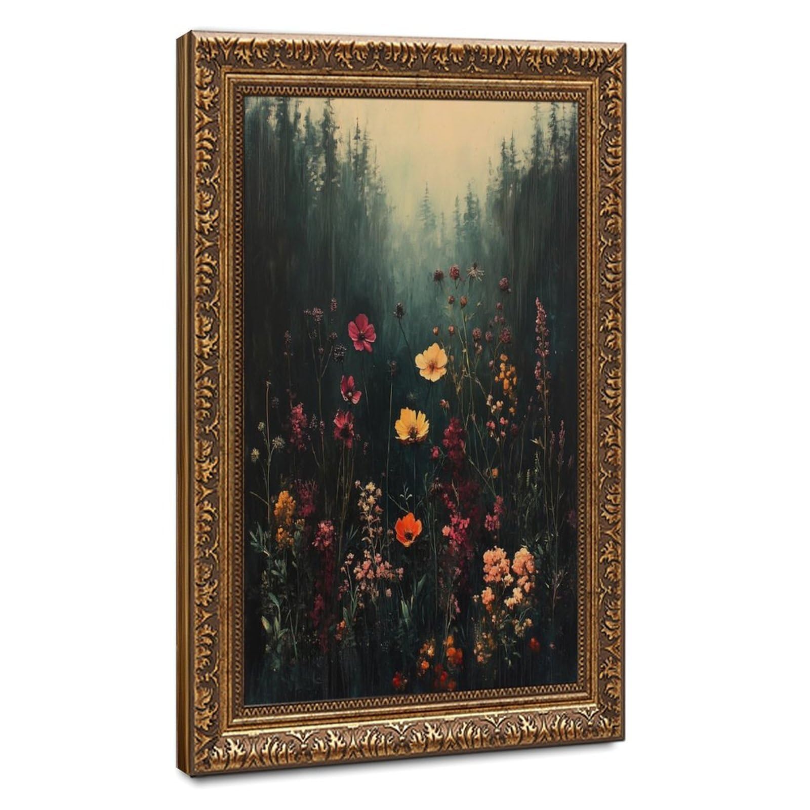 Bareronor Bronze Misty Forest Wildflower Canvas Poster Bedroom Decor Landscape Office Room Decor Gift 24" L X 36" W