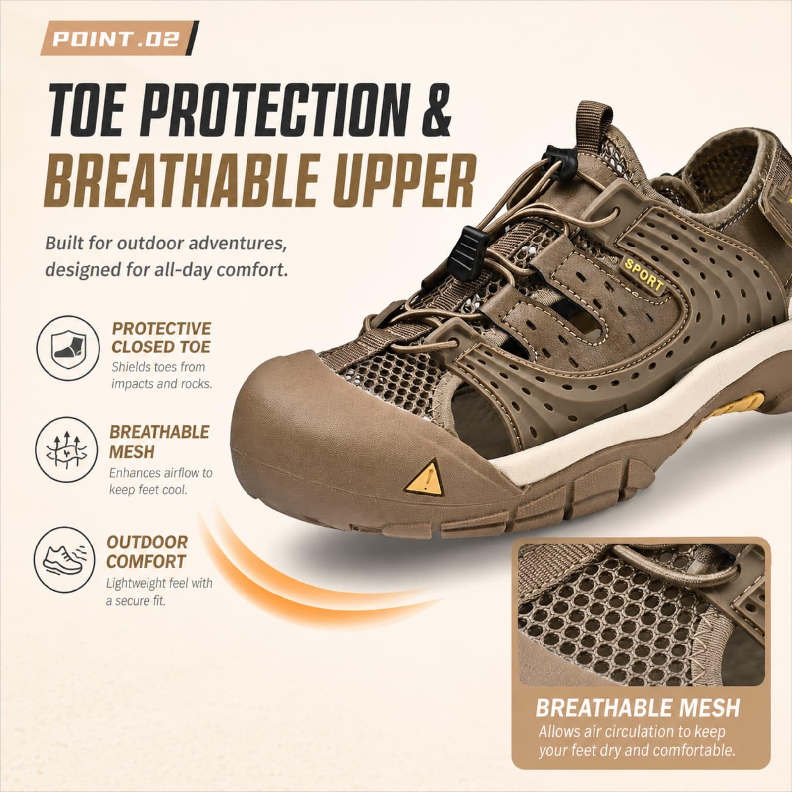 ENEN Sandali da Uomo con Punta Chiusa per Trekking, Sandali Escursionismo Supporto Arco Piedi Sandali Sportivi Antiscivolo 38-46 EU Scarpe Escursionismo Estive Traspirante