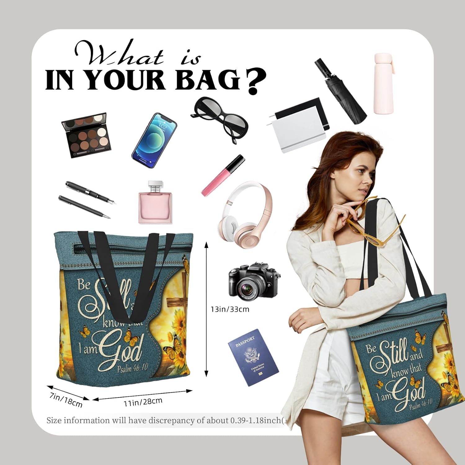 Christian Gifts Reusable Shopping Tote Bag Zippered Inspirational Tote Bags for Women Bible Verse Shoulder Bag - Image 8