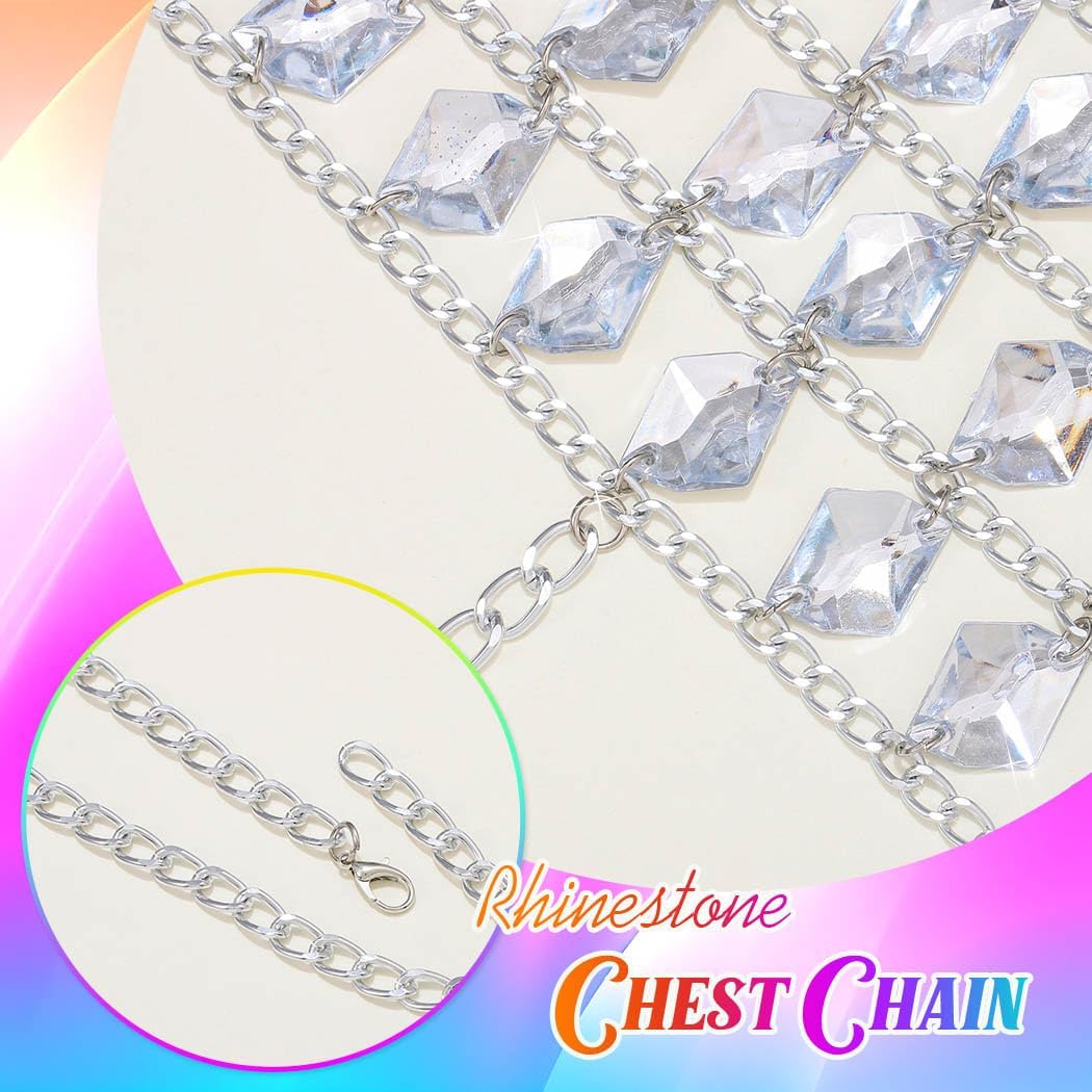 BODIY Rhinestone Body Chain Tops Crystal Halter Crop Tops Silver Bikini Chain Bra Body Accessories for Women