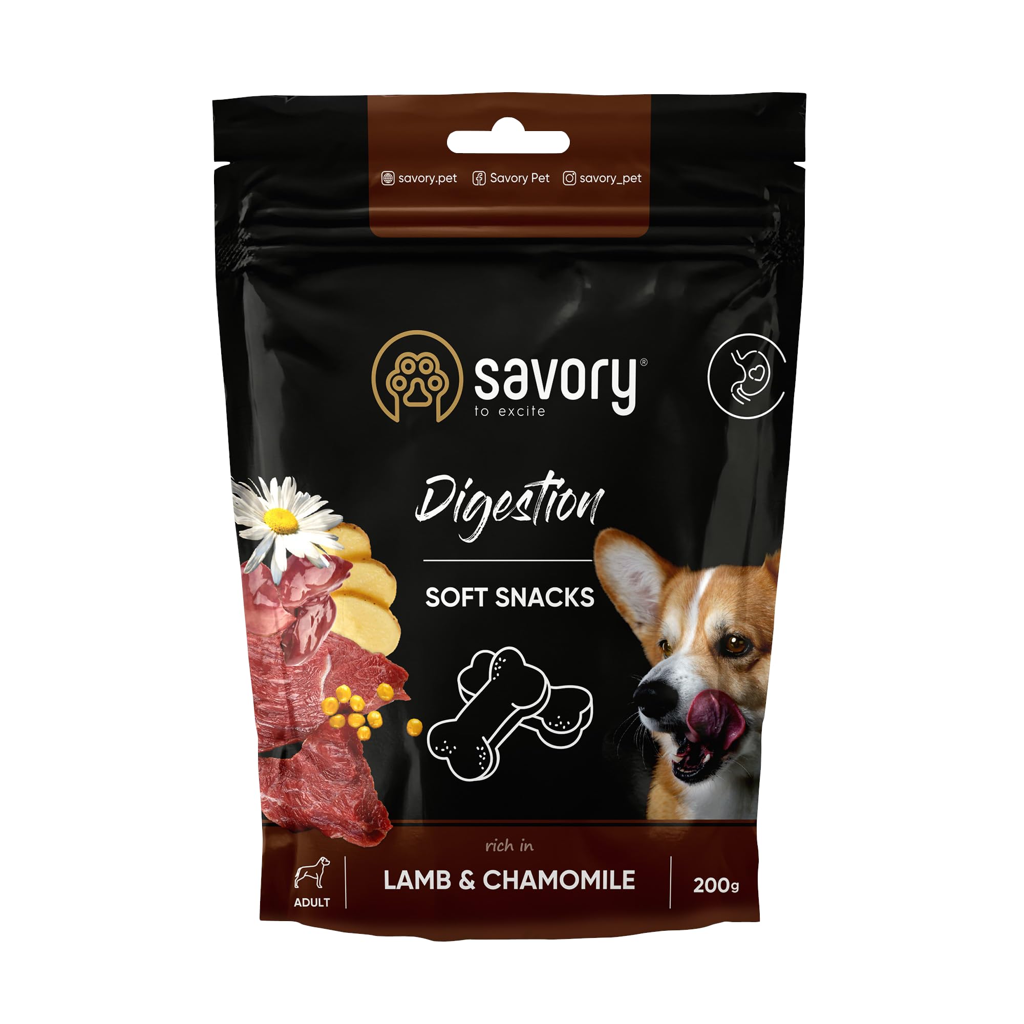 Savory - Przysmaki dla Psów - Smakołyki dla Psa - Wspomaganie Trawienia - Jagnięcina - dla Psów Wszystkich Ras, Odpowiednie do Treningu Psa - 24 Szt. (24 x 200 g)