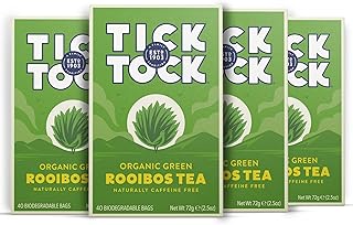 Tick Tock Green Rooibos Tea | Caffeine-Free Tea | Pack of 4x 40 Tea Bags (160 Teabags) | Naturally Sweet Herbal Tea | Biodegradable Tea Bags | Rooibos Tea UK | Redbush Green Tea for Everyday Wellbeing