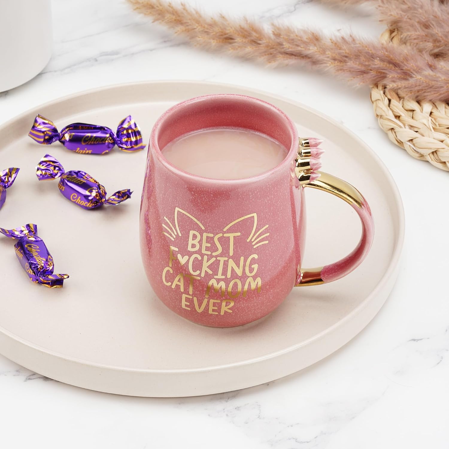 Hendson Cat Mom Gifts for Women - Crazy Cat Lady Coffee Mug Gift for Kitten Lover Mom, Daughter, Sister, Aunt, Wife, Best Friends, BFF, Coworkers, Her - Best Mom Ever - 13oz Pink Amethyst Series - Image 3