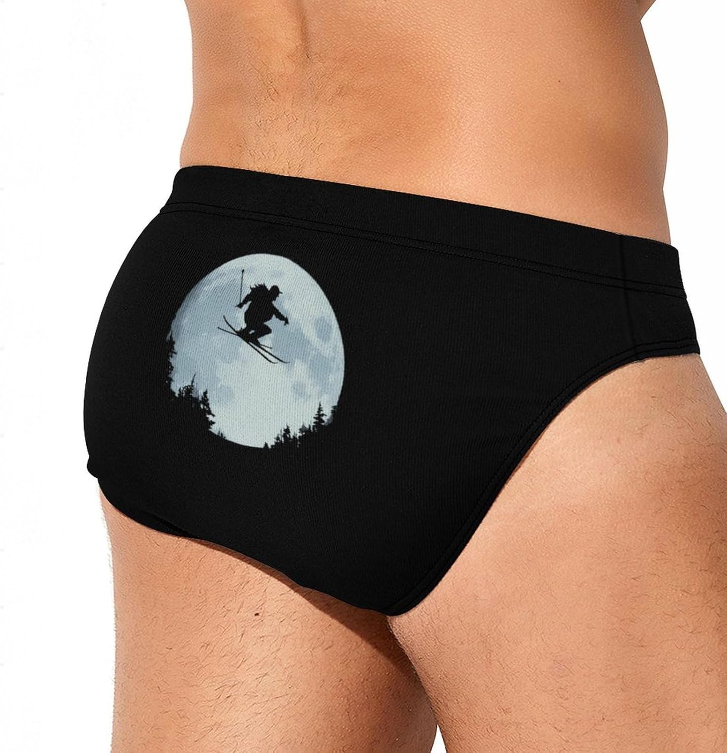 Freestyle-Skiing Full Moon Men's Swimsuit Brief Sexy Bikini Briefs Retro Printed Swimwear Quick Dry Swimming Trunks 3X-Large