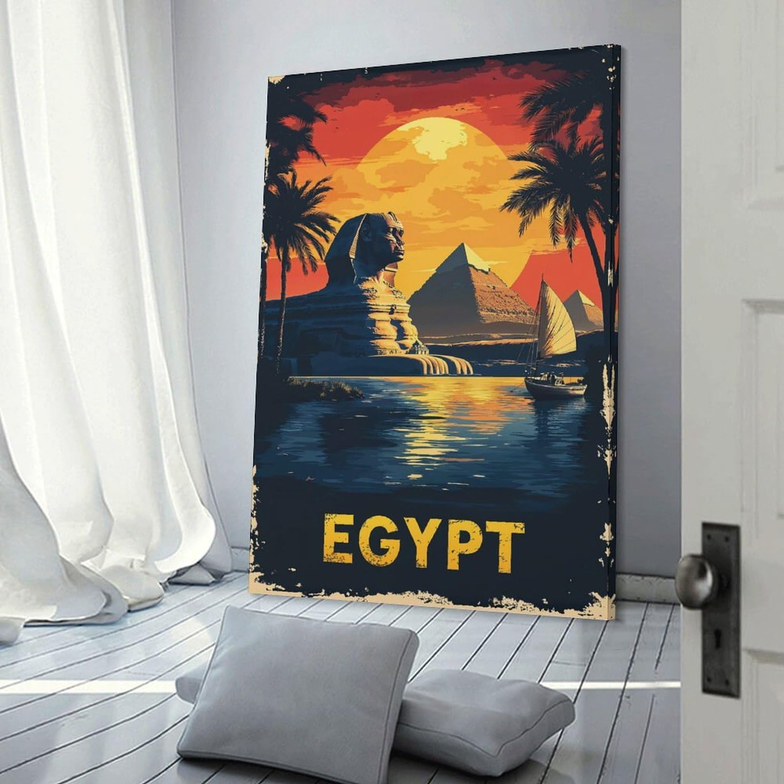 Junmoney Frame-Style-11 Egypt Sunset Poster Canvas Wall Art 08X12inch(20X30cm), For Office Decor, Home Working Or Creative Rooms, Wall Art That Adds Style To Work Areas