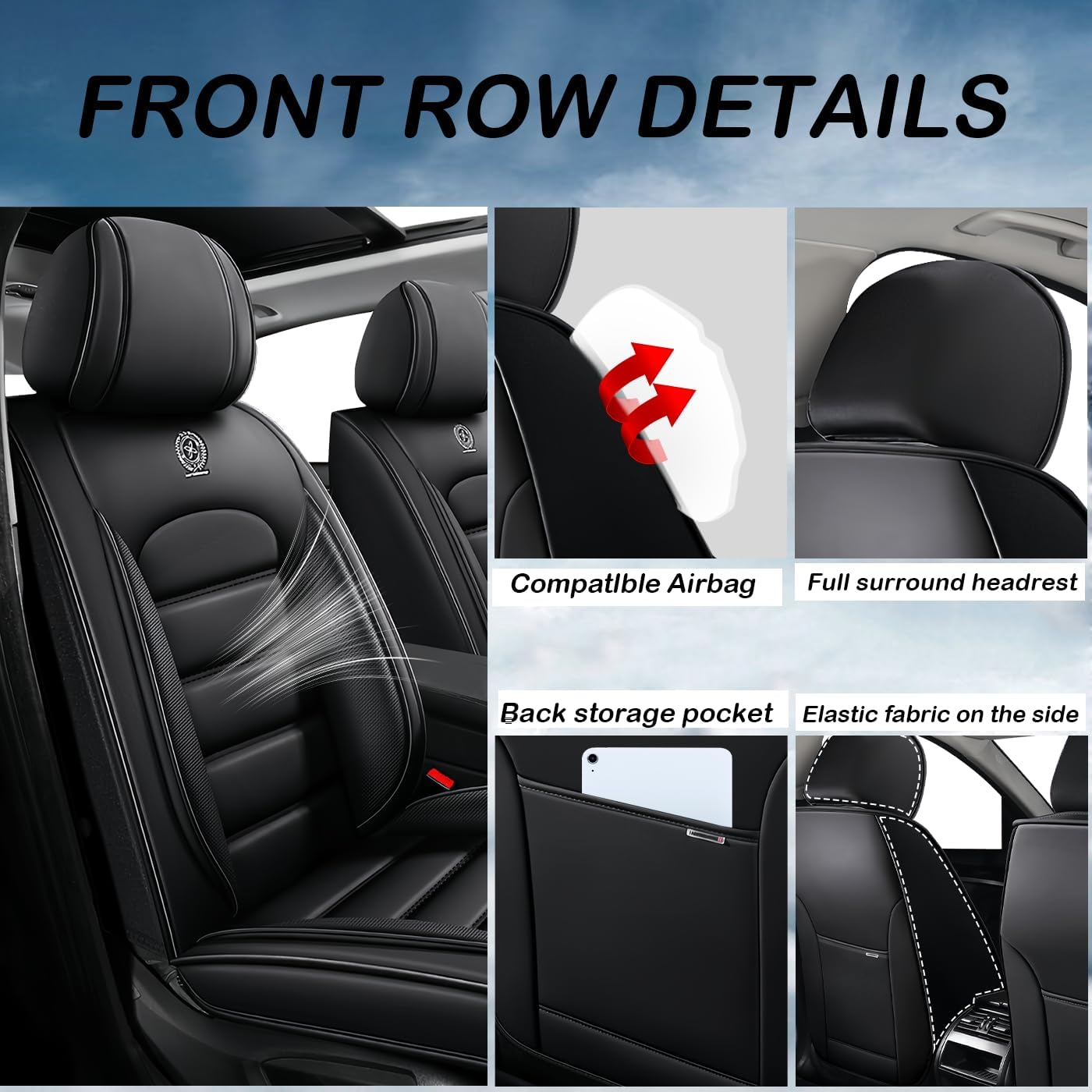 Car Seat Covers for Honda Pilot 2003-2026 Seat Covers Full Set PU Leather Custom Fit Easy Install Anti-Slip, Black
