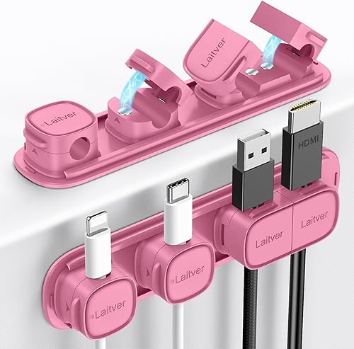 Miniatura 18 de Paquete de 6 clips magnéticos para cables [apertura/bloqueo en 1s], organizador y soporte de cables Laitver con adhesivo fuerte para gestión de