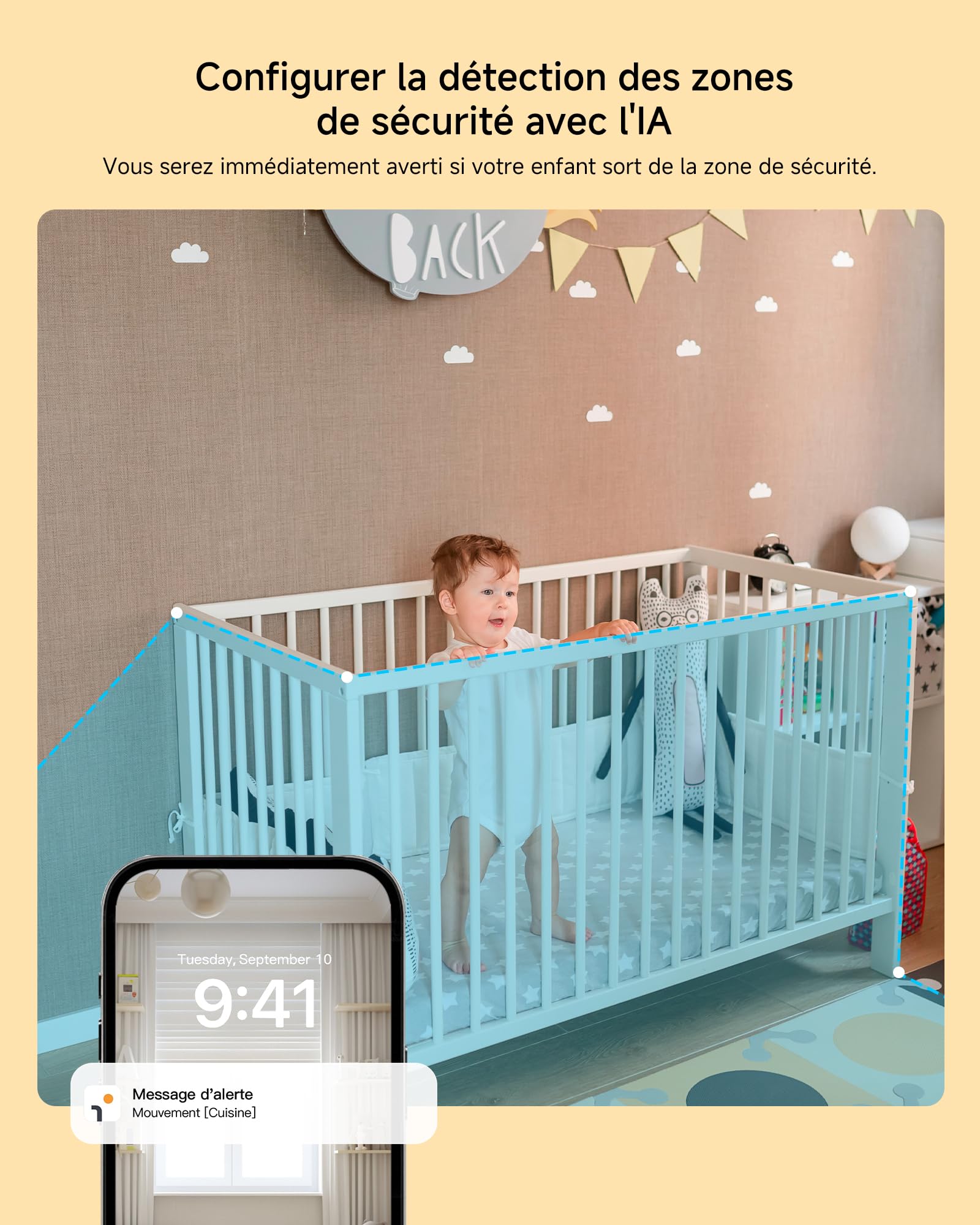 ARENTI Babyphone vidéo PTZ 1080P avec caméra avec écran 5", babyphone avec 2 caméras et Application, Appel en Une Touche, capteur de température, Berceuse, Audio 2 Voies, Mode VoX, Suivi Automatique