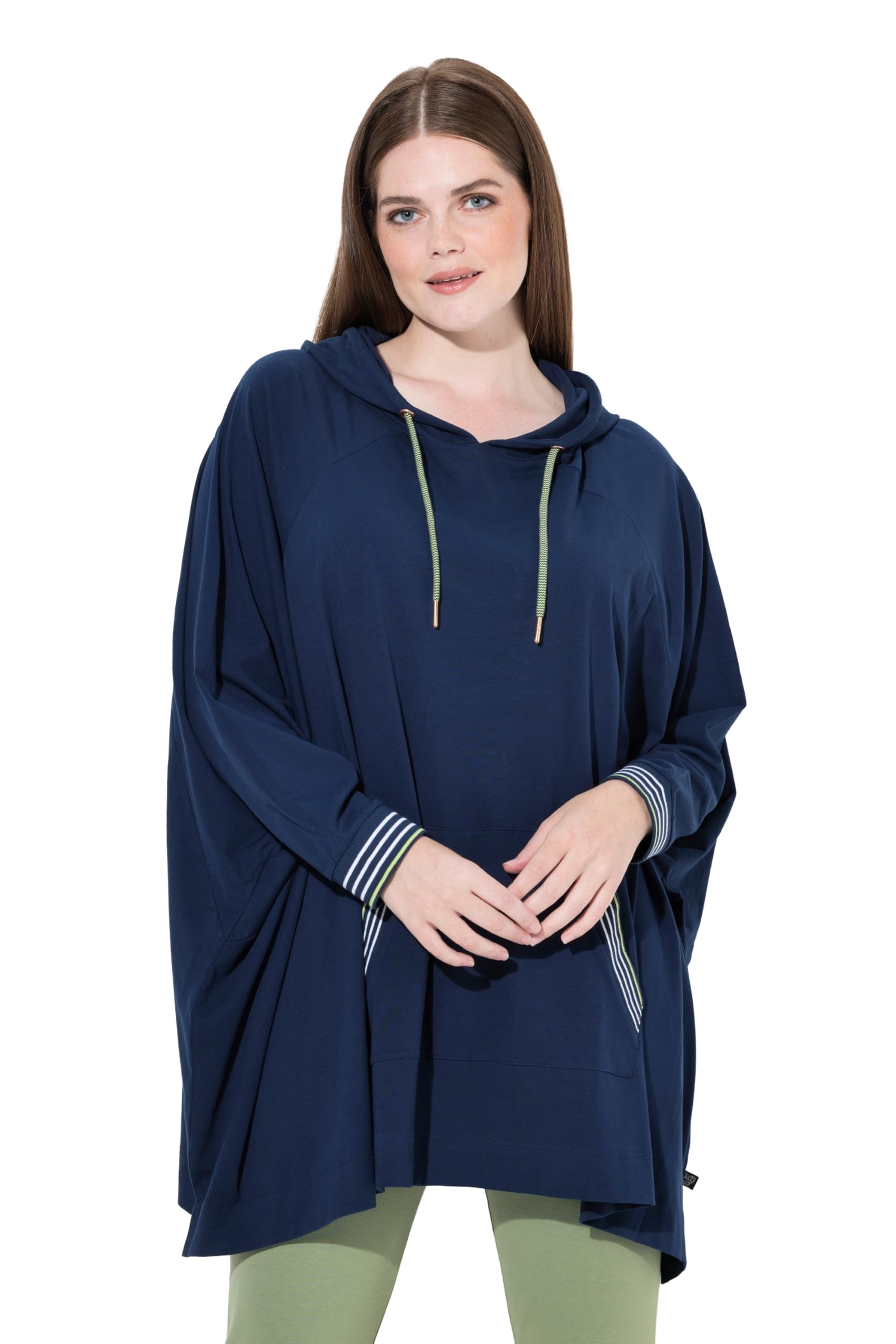 Ulla Popken Damen große Größen Übergrößen Plus Size Loungwear-Poncho, Oversized, Kapuze, Langarm 837190