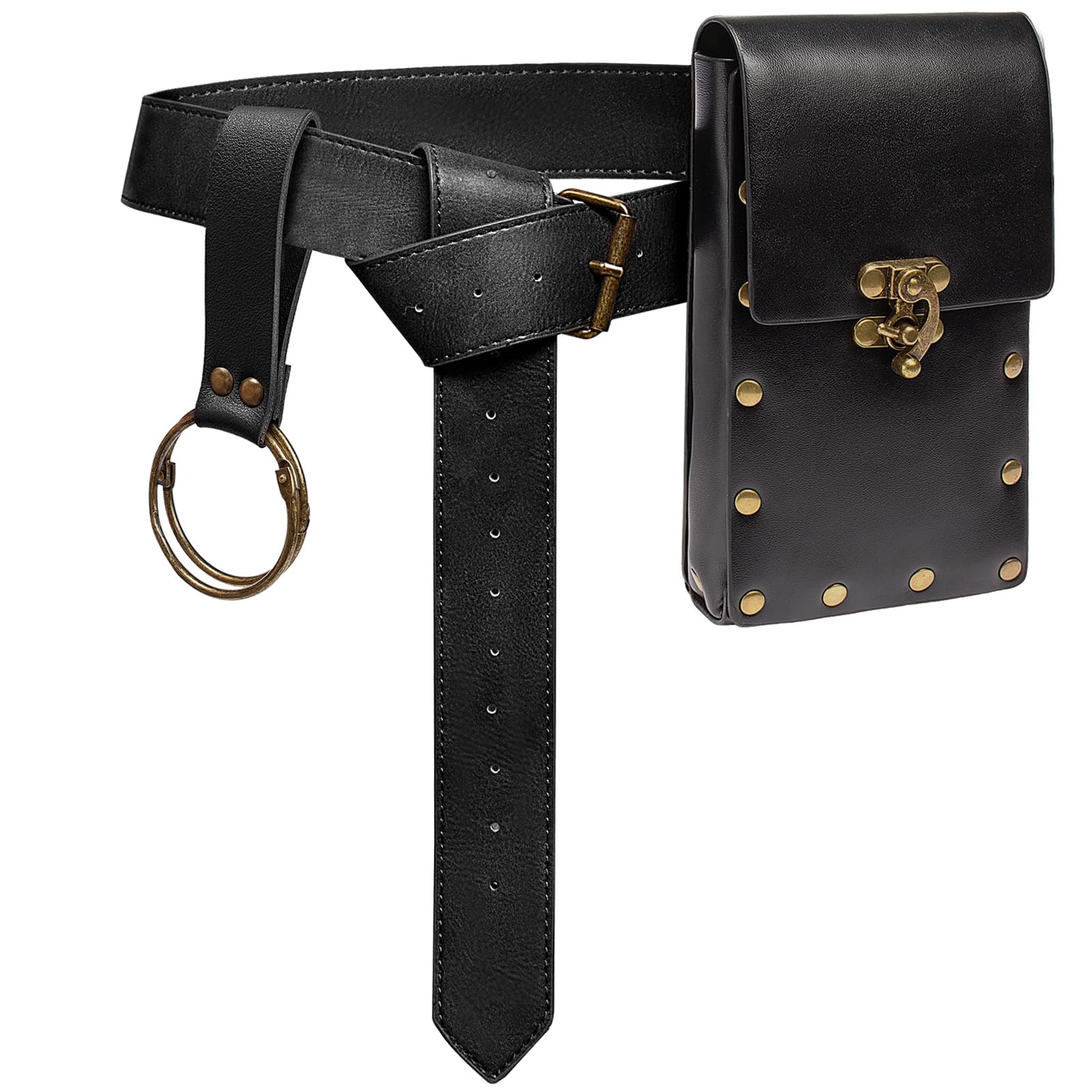 SUMGOGO Belt Pouch Waist Bag Fanny Pack Steampunk Phone Holder Medieval Bag Leather Belt Renaissance Cosplay Costume Accessories (1-Balck)