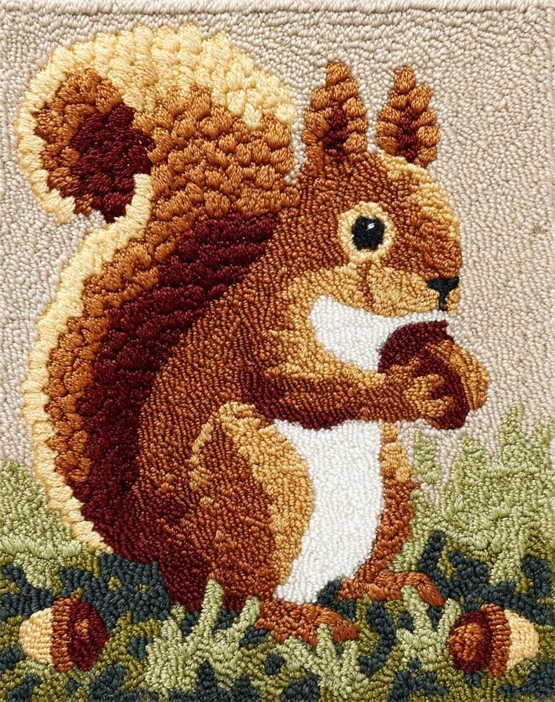 FWRTYCB Latch Hook Rug Kit Squirrel and nut