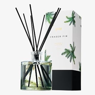 Fraser Fir Diffuser | 7.75 OZ | Holiday Notes Christmas Tree Imbedded Forest Firs & Pine Cones, Aromatic Woody Balsam - Home Fragrance Set Includes Reed Diffuser Sticks, Oil Glass Jar, Beautiful Gift
