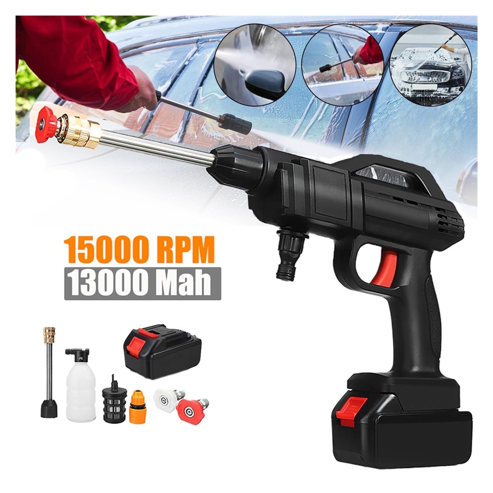 Myjka CiśNieniowa 1500W Myjnia Samochodowa Elektryczny Akumulatorowy Pistolet Ciśnieniowy Do Czyszczenia Pistoletu Na Wodę Pistolet Do Spryskiwaczy Czyszczenie Węża Wodnego Z Akumulatorem(24V)