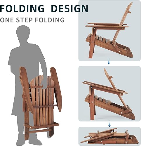 Miniatura 5 de Juego de 2 sillas Adirondack plegables de madera, sillas de madera para jardín al aire libre, silla de patio de madera de cedro maciza para jardín,