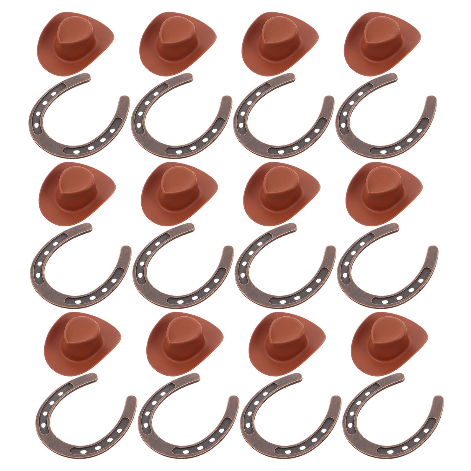 Juego de Decoraciones para Fiestas del Oeste 12 Herraduras de Plástico Pequeñas y 12 Mini Sombreros de Vaquero, Adornos para Cumpleaños y Celebraciones Temáticas, Decoración Ligera