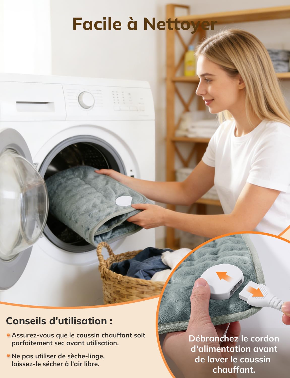 Coussin Chauffant Électrique 60 x 30cm pour Dos Épaules Abdomen 6 Niveaux de Température 4 Réglages de Minuterie Chauffage Rapide Arrêt Automatique Lavable en Machine Gris Foncé