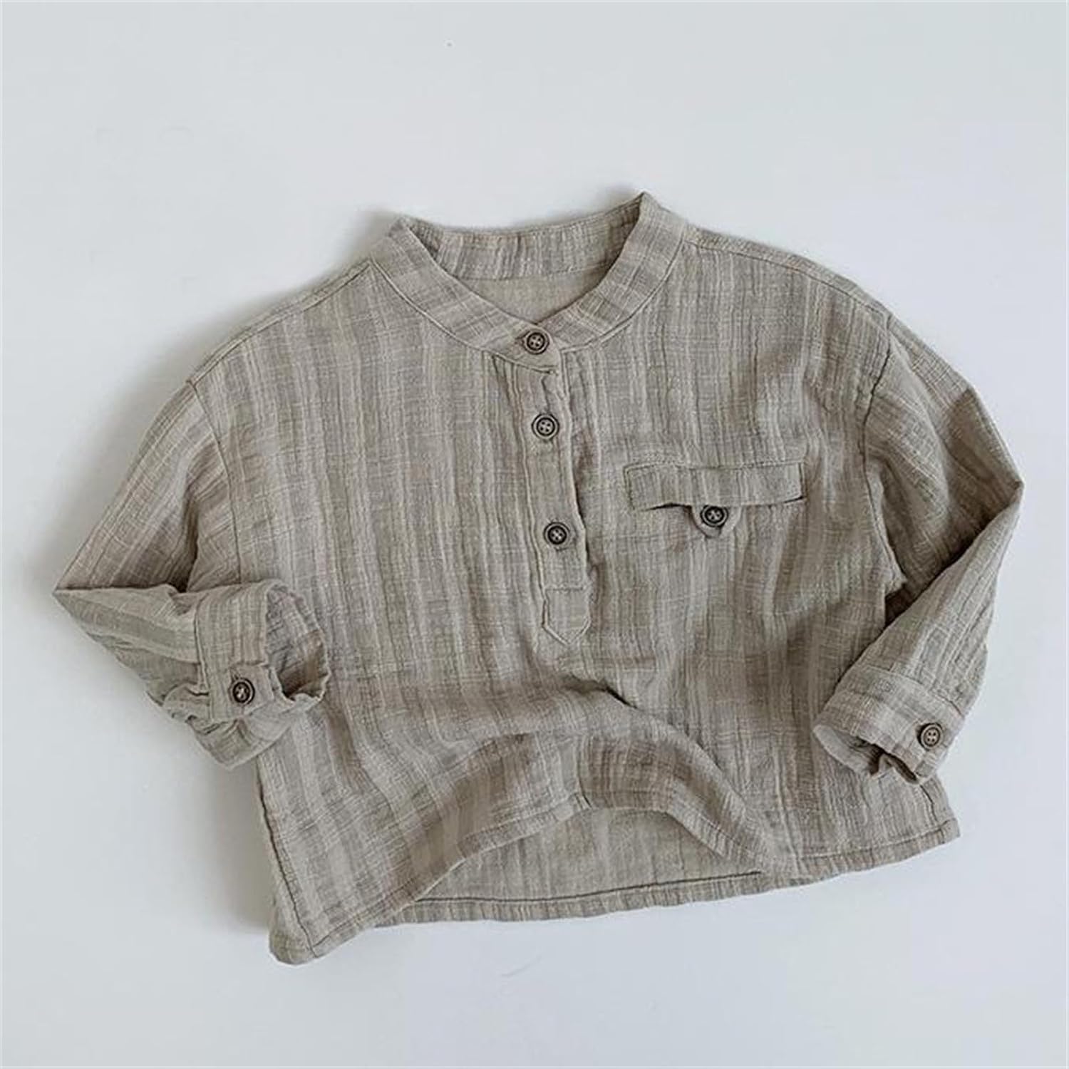 Toddler Boys Striped Linen Shirt Baby Button Up Long Sleeve Blouse Summer Fall Casual Soft Dress Shirts with Pocket
