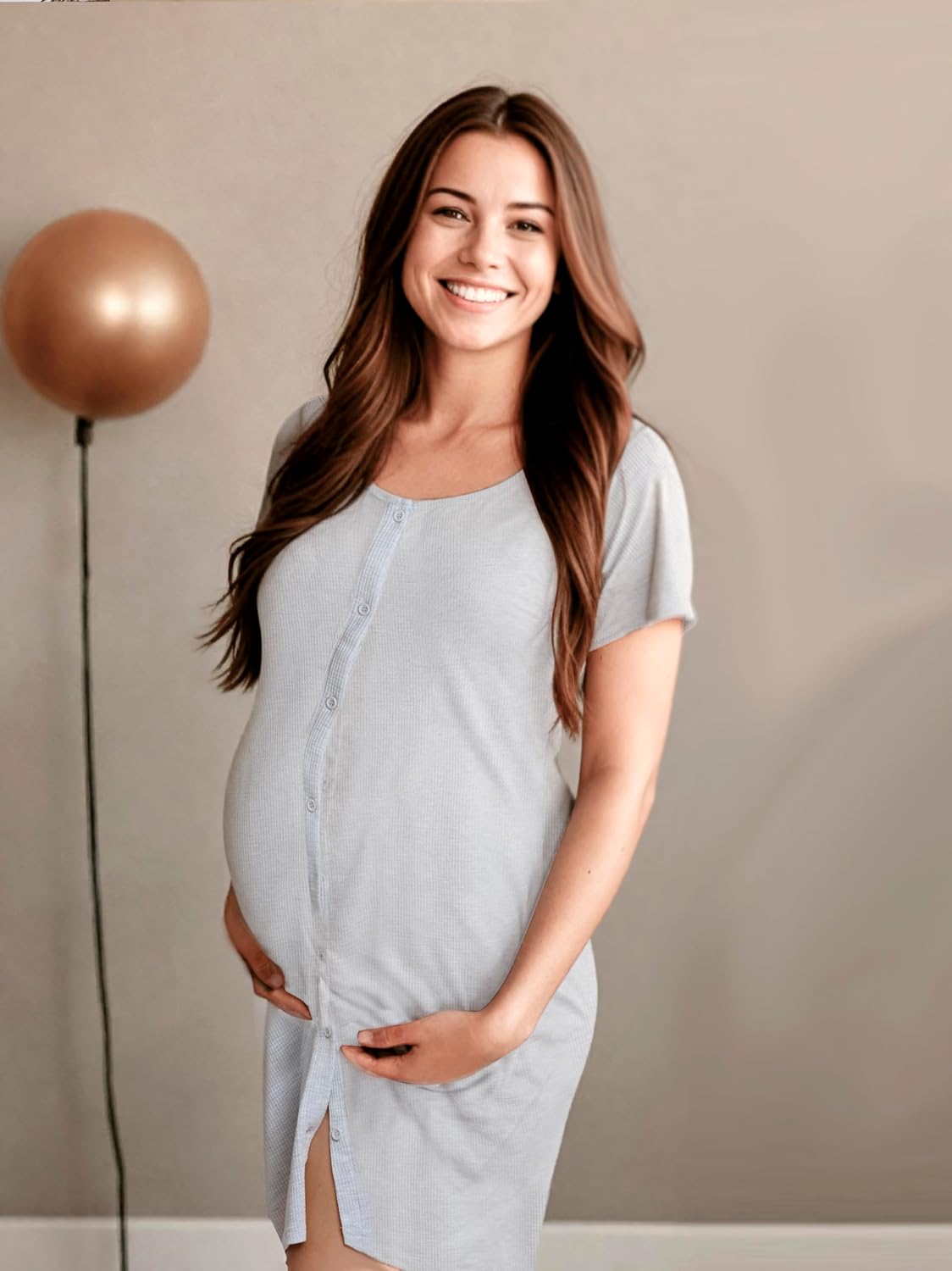 Mad Dog Women's Night Shirts - Soft Waffle Knit Womens Sleep Shirts, Short Sleeves Button-Up Pajamas Nightgowns Sleep Dress - Image 5