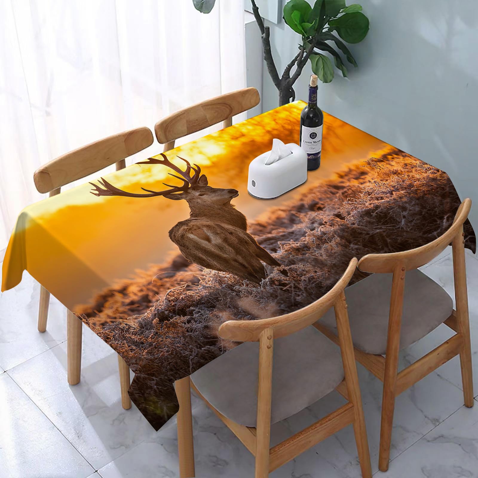 YOIUE Tablecloth,Table Cloth for Rectangle,Deer in The Forest,Wrinkle Resistant Decorative Table Cover for Kitchen Dining Parties Picnic 54 x 72 in