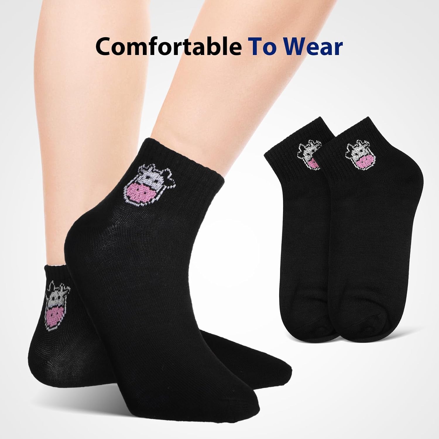 Cow Socks For Women Girls, 5 Pairs Cow Print Sock For Kids, Cute Cotton Striped Ankle Socks, Black White Short Casual Socks For Winter Christmas New Year Gift - Image 7