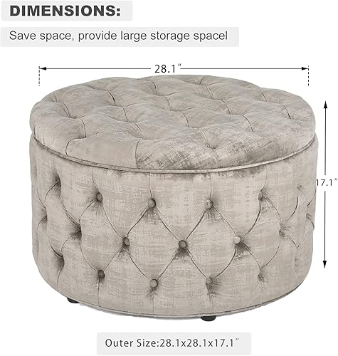 Miniatura 39 de Homebeez Otomana redonda de terciopelo para almacenamiento, reposapiés con botones copetudos, mesa de café (rosa) Rosa,Azul,Verde,Gris,Gris