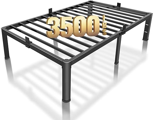 Miniatura 9 de ROIL Base de cama de metal de 18 pulgadas tamaño Queen con esquinas redondeadas y agujero para cabecero, retenedores de colchón de 3500 libras,