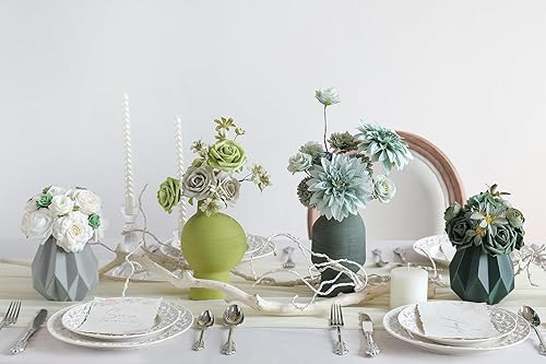 Miniatura 73 de YYHUAWU Juego de flores artificiales, caja de hojas de flores falsas con tallos para ramos de boda, centros de mesa, arreglos florales, decoración