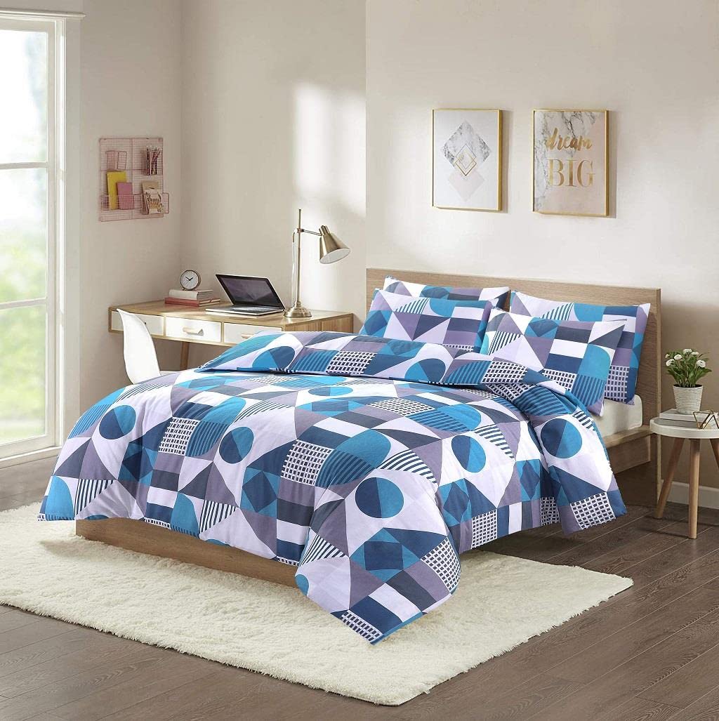 Homespace Direct Modern Geometric King Bedding Duvet Cover Set Modern Style Blue Polycotton