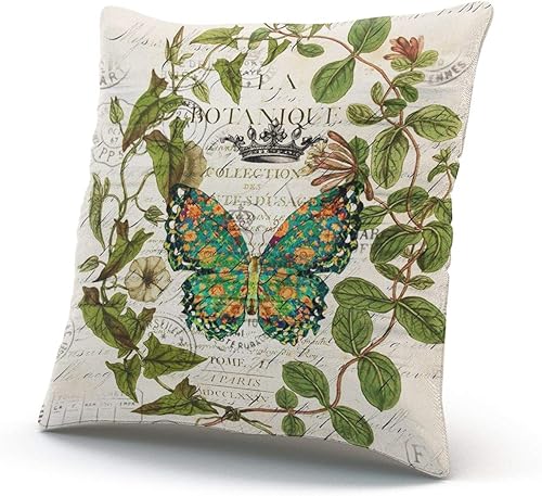 Miniatura 2 de Funda de almohada decorativa, diseño de mariposa botánica francesa, diseño de doble cara, estampado cuadrado, tamaño cuadrado 16 x 16 pulgadas