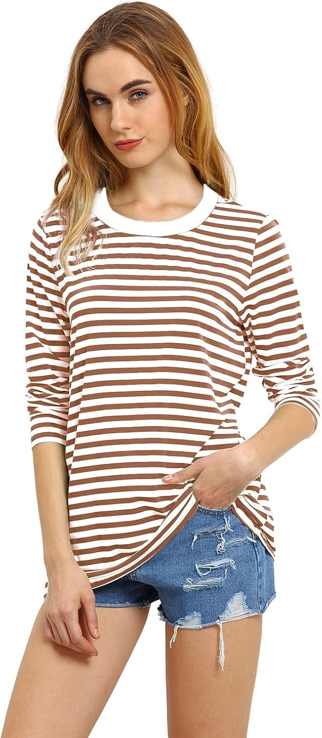 Romwe Women's Stripe Long Sleeve Casual Loose Top T-Shirt