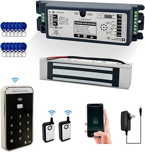 Control de acceso WiFi de 2.4 GHz, fuerza de retención de 400 libras, kit de sistema de bloqueo magnético eléctrico de puerta con control remoto y