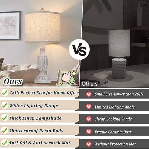 Miniatura 5 de TOBUSA Juego de 2 lámparas de mesa para sala de estar, estilo rústico, vintage, gris, para mesita de noche, lámparas antiguas de escritorio con