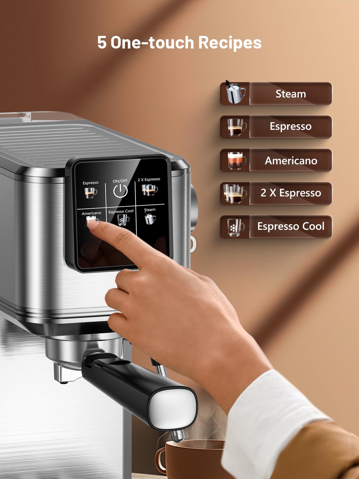 KEENSTAR Espresso Machine 20 Bar Coffe Maker with Rapid Cold Brew, Compact Espresso Maker for Hot and Cold Cappuccino, Latte, Stainless Steel Coffee Machines with 1200ml Removable Water Tank - 5