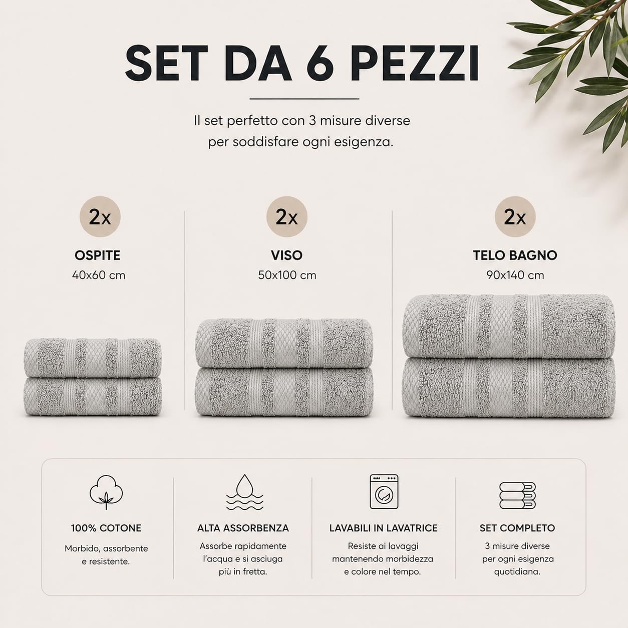 Set Asciugamani Bagno 6 Pezzi, 100% Puro Cotone, 2 Telo Doccia 90x140cm + 2 Asciugamani Viso 50x100cm + 2 Ospiti 40x60cm, Morbidi e Assorbenti, Spugna 600 gr, per Bagno, Hotel e Spa (Rosa Antico)
