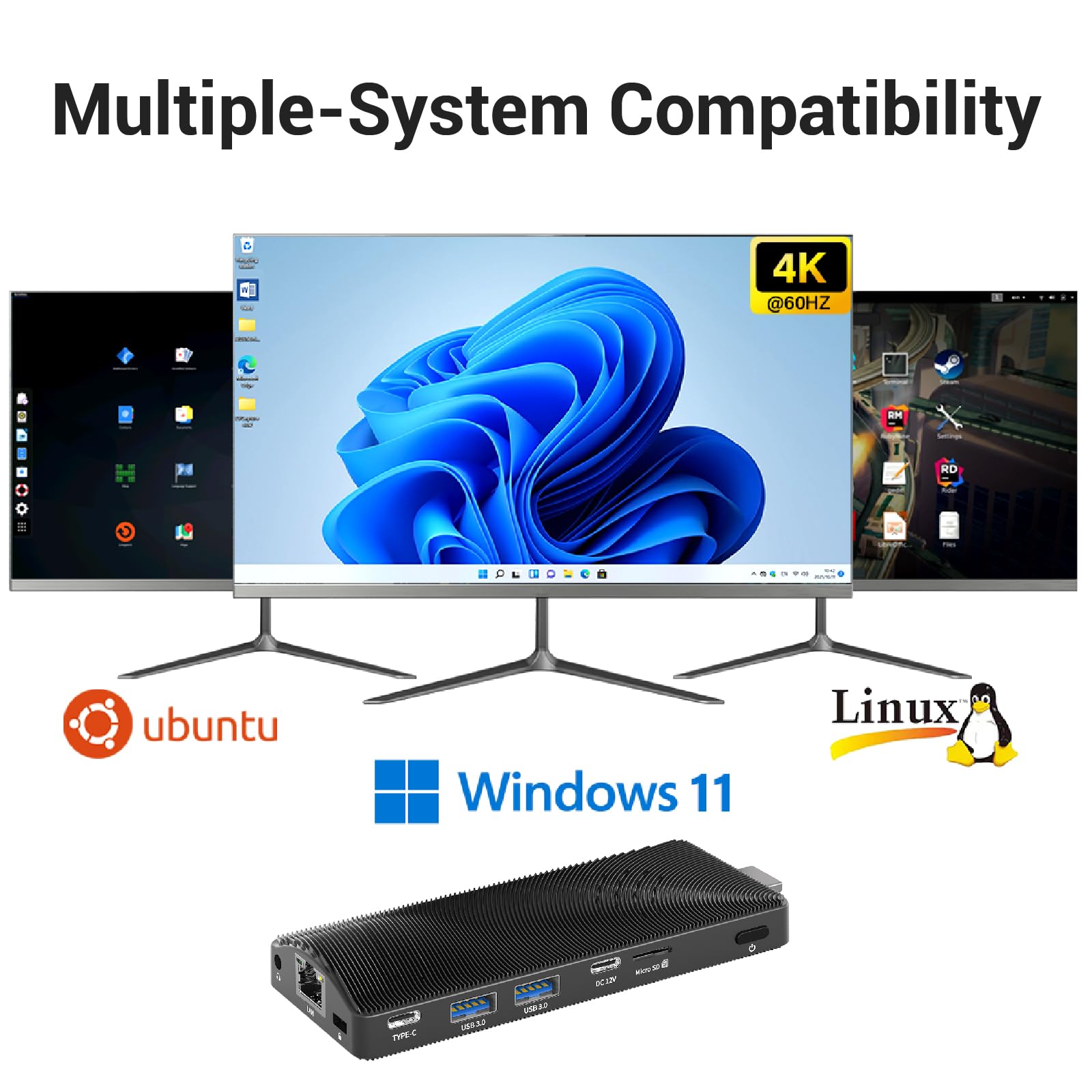 Mini PC Stick, Win 11 Celeron J4105 8GB RAM 128GB eMMC 2.7GHz, USB-C Fanless Desktop PC, USB 3.0 X 2, RJ45 Gigabit Ethernet 4K 60Hz, WiFi BT 5.2, HDMI 2.0 per Business, Casa, Ufficio