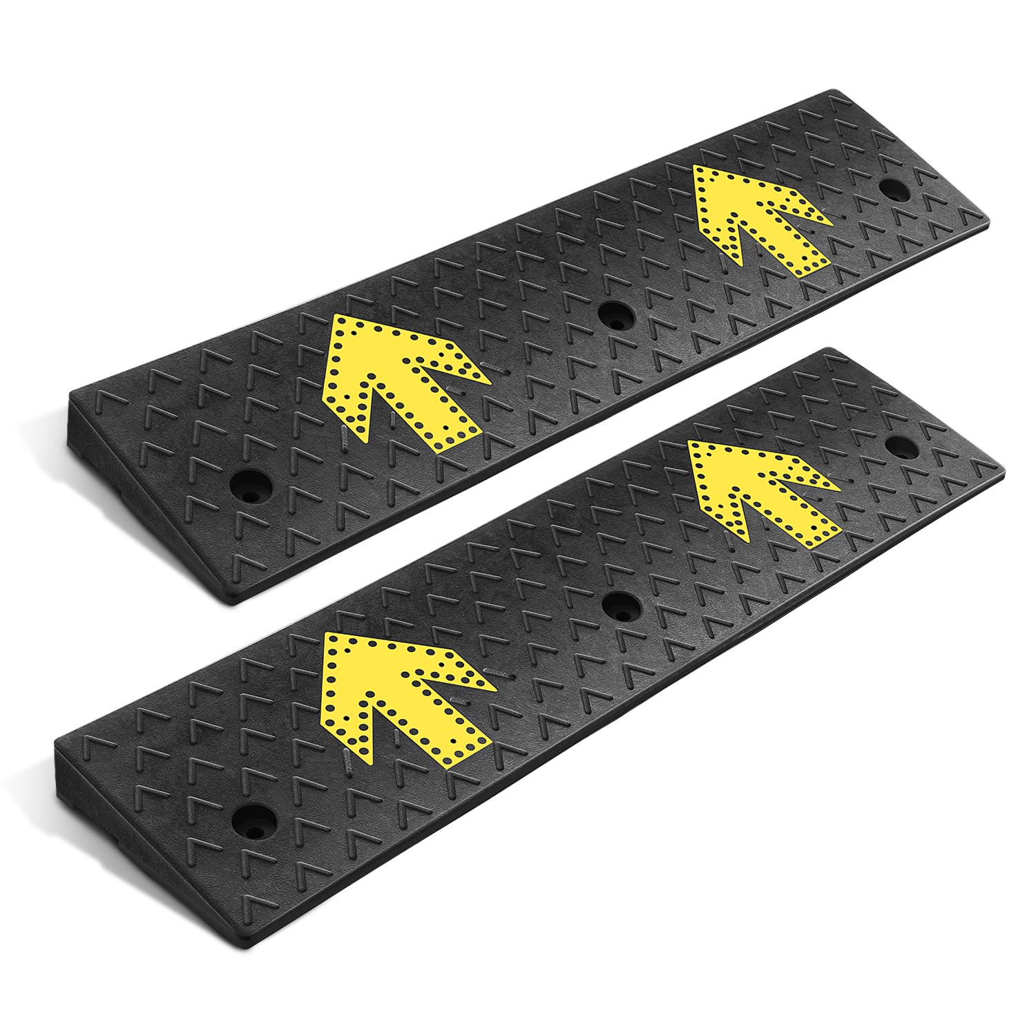 DNA MOTORING 2pcs 2.2" Rise Rubber Arrow Curb Ramp Heavy Duty Loading Driveway Ramps Threshold Ramp 37.2in L x 9.1in W x 2.2in H for Loading Dock,