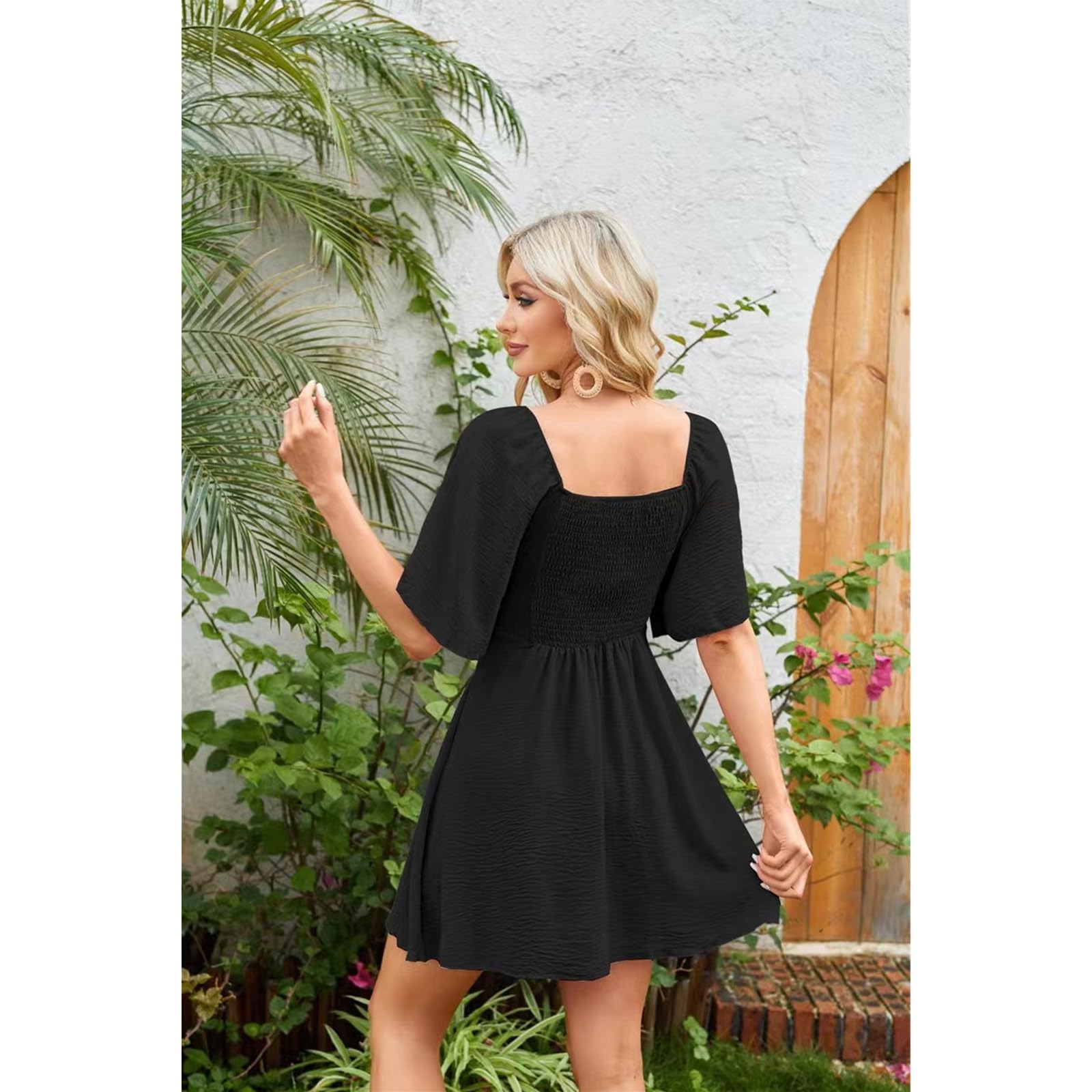 Vestido de Verano Vestido de Mujer Vestido Casual de Manga Corta Vestido de Cuello V Corbata Flores Frente Al Vestido de Verano, HUTALIM, e, s