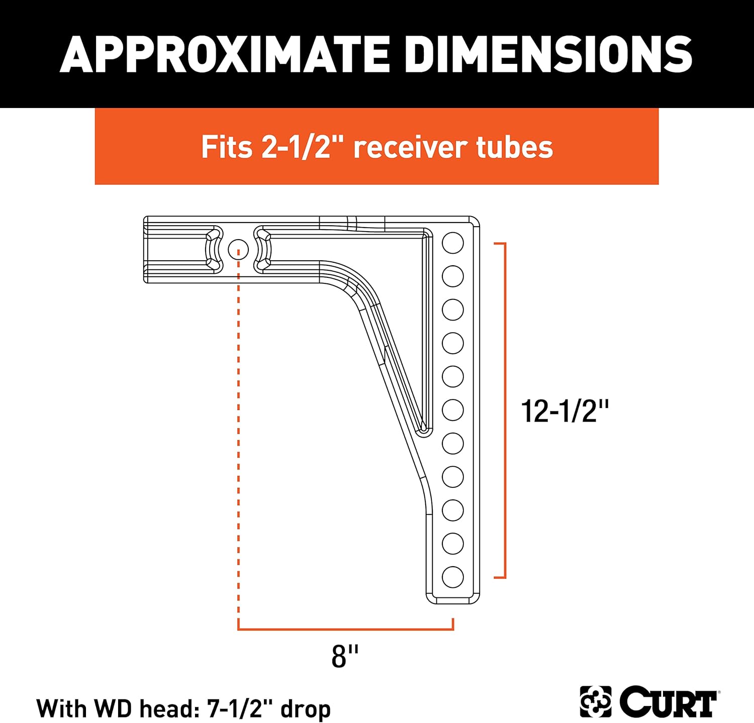Curt Manufacturing 17132 Weight Distribution Hitch Replacement Shank (fits 2-1/2" Receiver, 8" Drop)