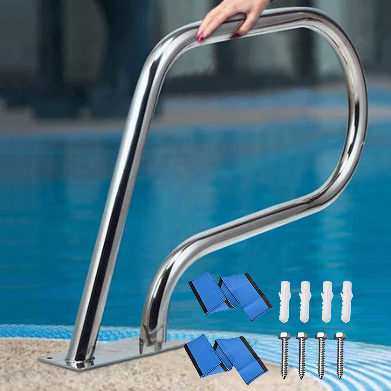 Mains courantes de piscine argentées pour sécuriser la baignade des enfants dans le jardin