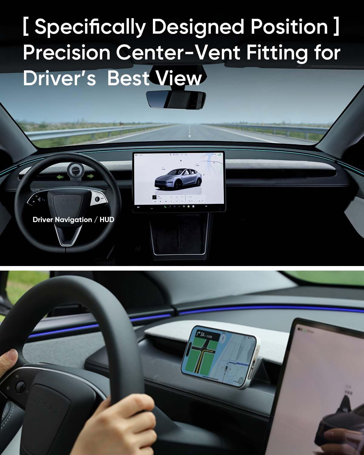 TEMAI MagSafe Phone Mount Dedicated for Tesla Model Y 2025 (Juniper) ONLY - No Damage Silicone - Fits iPhone 17 16 15 Pro Max - [Specifically for Center Vent Position]