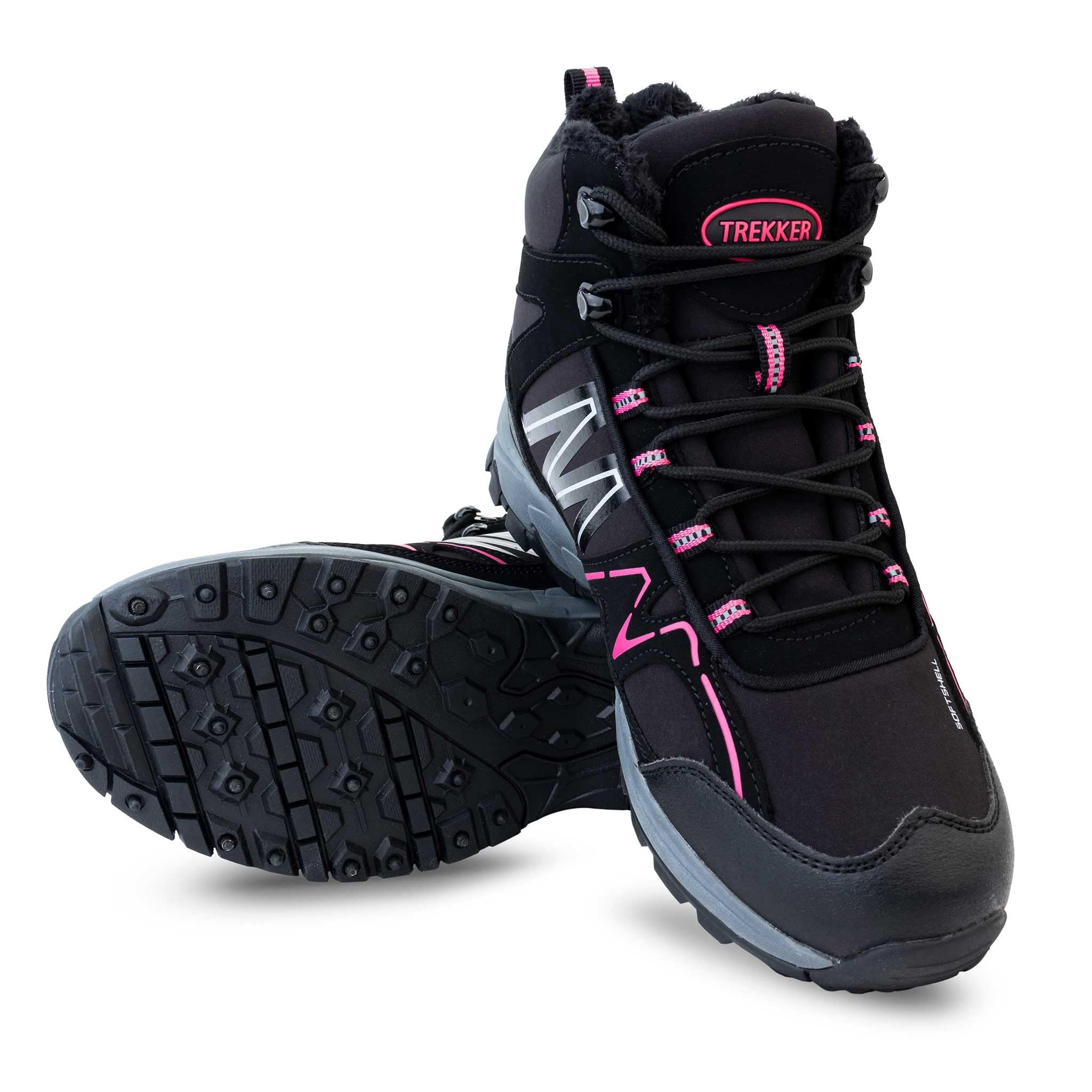 Nordic ProStore Winterschuhe mit Spikes, Winterboots Damen Gefüttert mit Stahl Spikes, Wasserfeste Winterstiefel Damen und Herren, Wasserdicht Warme Winterschuhe Frauen Unisex, Pink