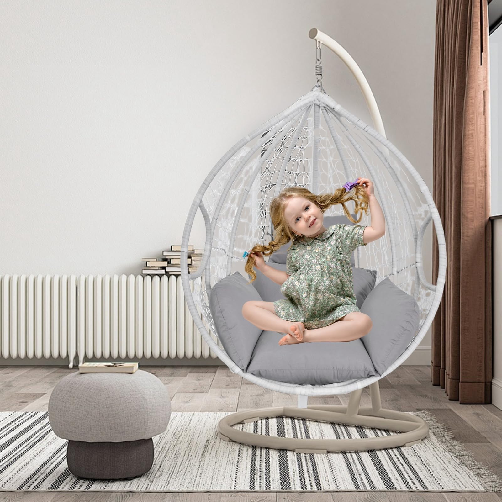 Cuscini Sedie Sospese, Morbido Cuscino per Sedie Sospese per Patio con Cuscino per Esterni E Interni. Cuscino per Sedie a Dondolo per Uova, Rimovibile E Lavabile (M,Grey)