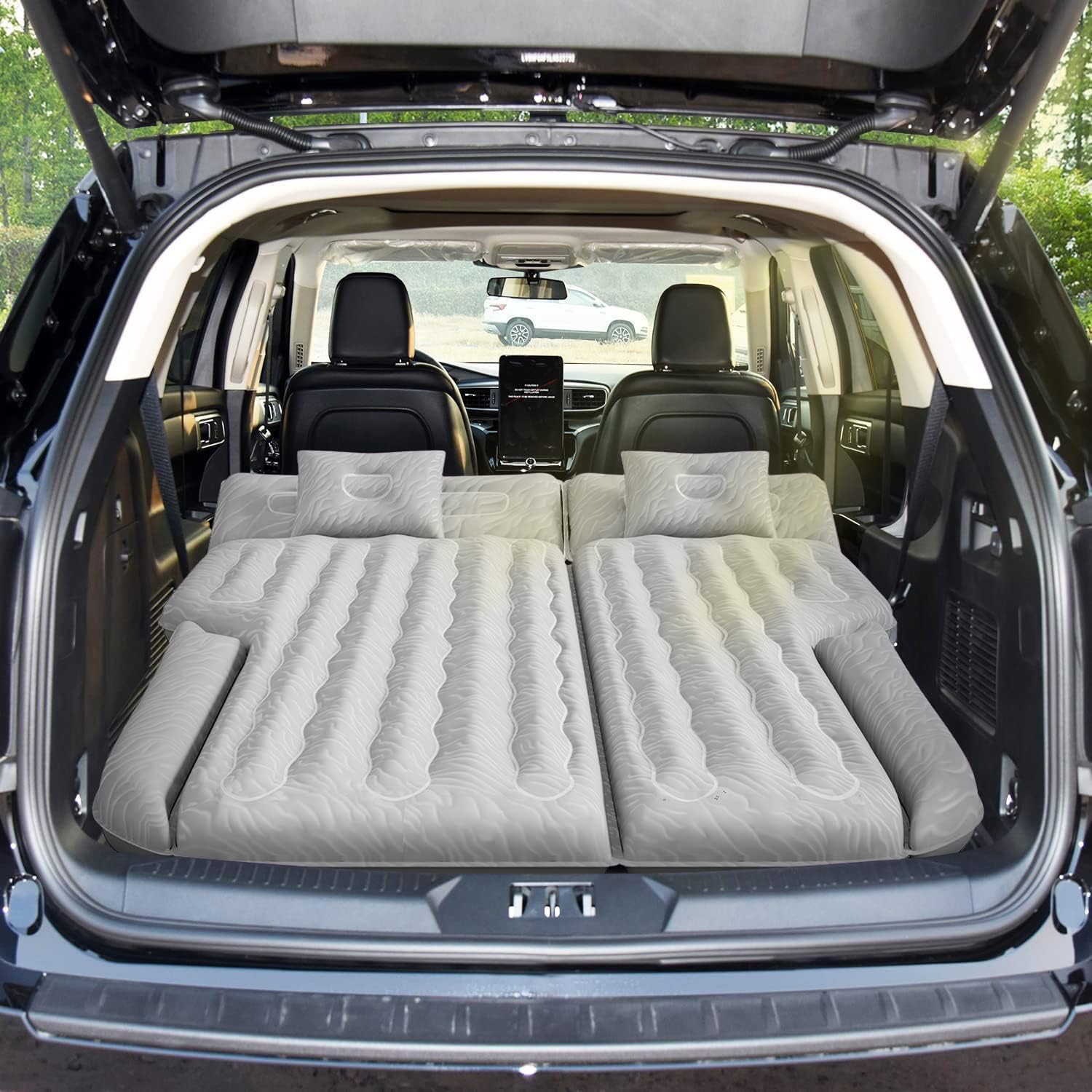 Umbrauto SUV Air Mattress for Back Trunk Folded Backseat, Inflatable Car Camping Bed for Sleeping Travel, Flocked Surface Reinforced Bottom Fits Most Size SUV with Pump, Pillows, Carry Bag