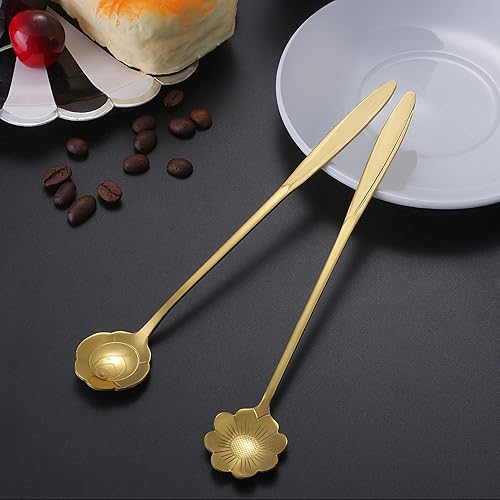 Miniatura 4 de NMQLX Juego de cucharas de postre, 6-16 cucharas de acero inoxidable con forma de flor de 7 pulgadas, cuchara de frutas para helado para el hogar,